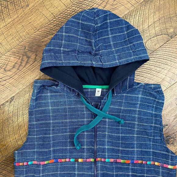 VINTAGE M denim rainbow hooded vest - Picture 2 of 5